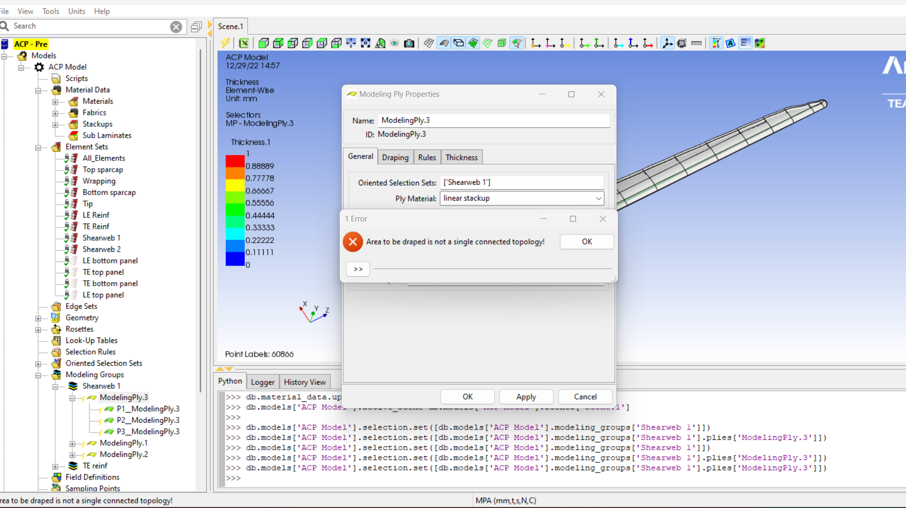 Error message while modelling ply